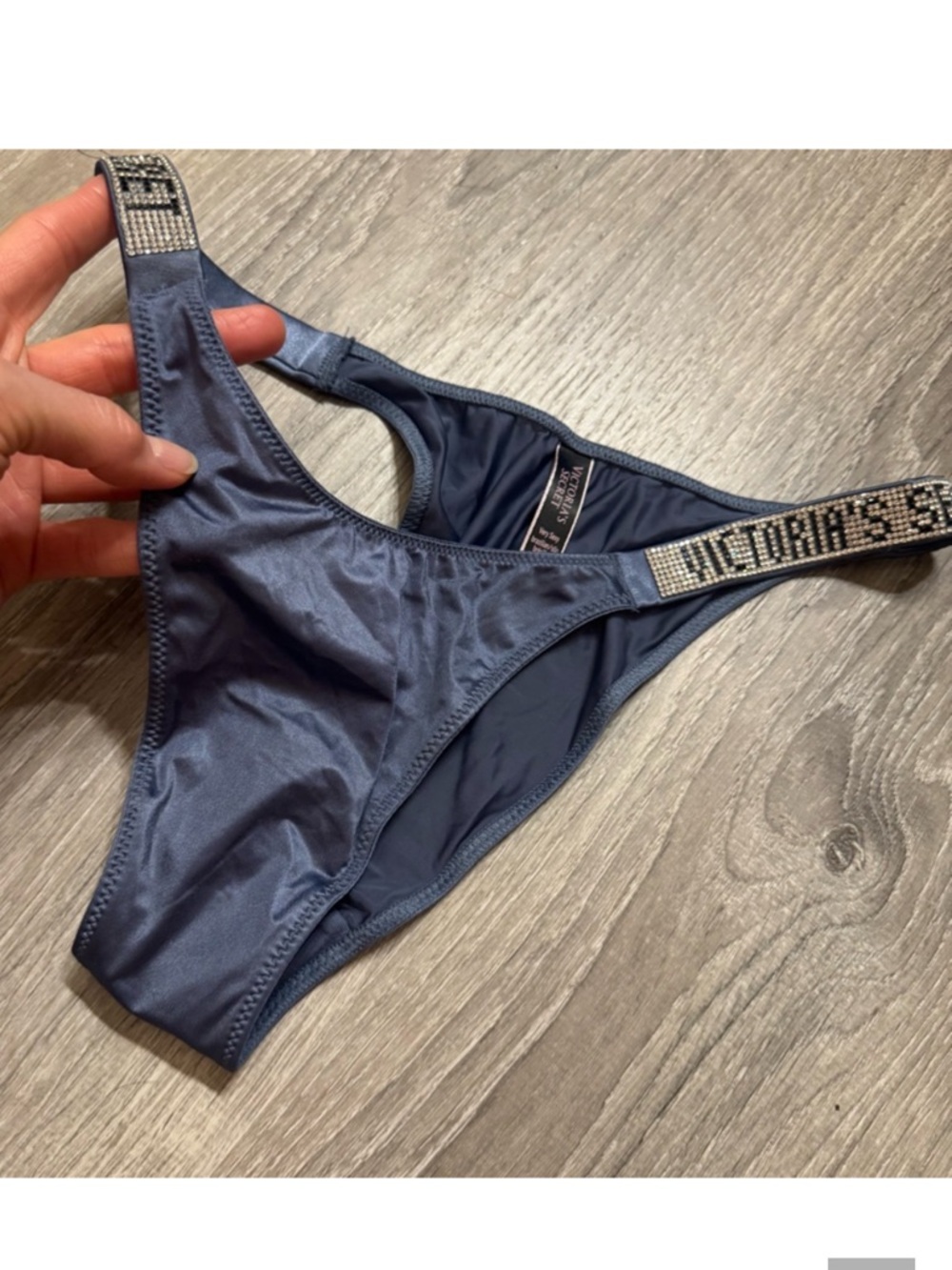 Reserved: Victoria's Secret Grey Bikini Bottom with Rhinestone Logo Straps